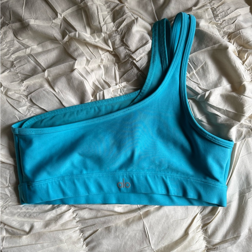 ALO Yoga Turquoise One-Shoulder Sports Bra